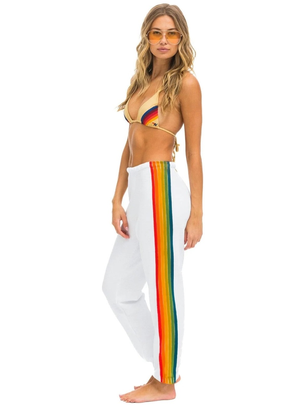 NWT Aviator Nation 6 Stripe Sweatpants in White/Serape sz M